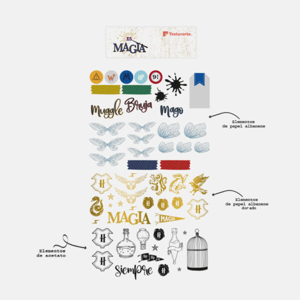 Paquete de decoraciones vellum y acetato Es Magia